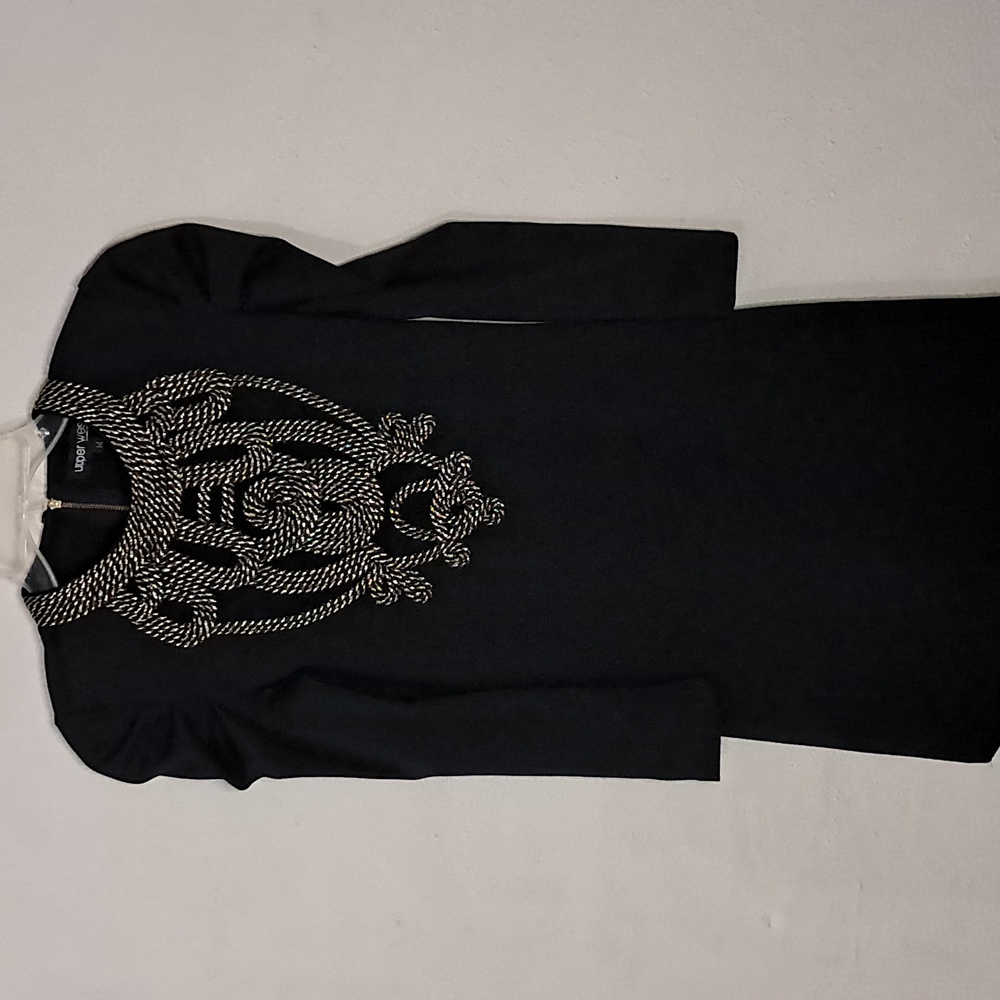 Upper West Women's Size Medium Back Zip, Stretch Dress with Braided cord accent
